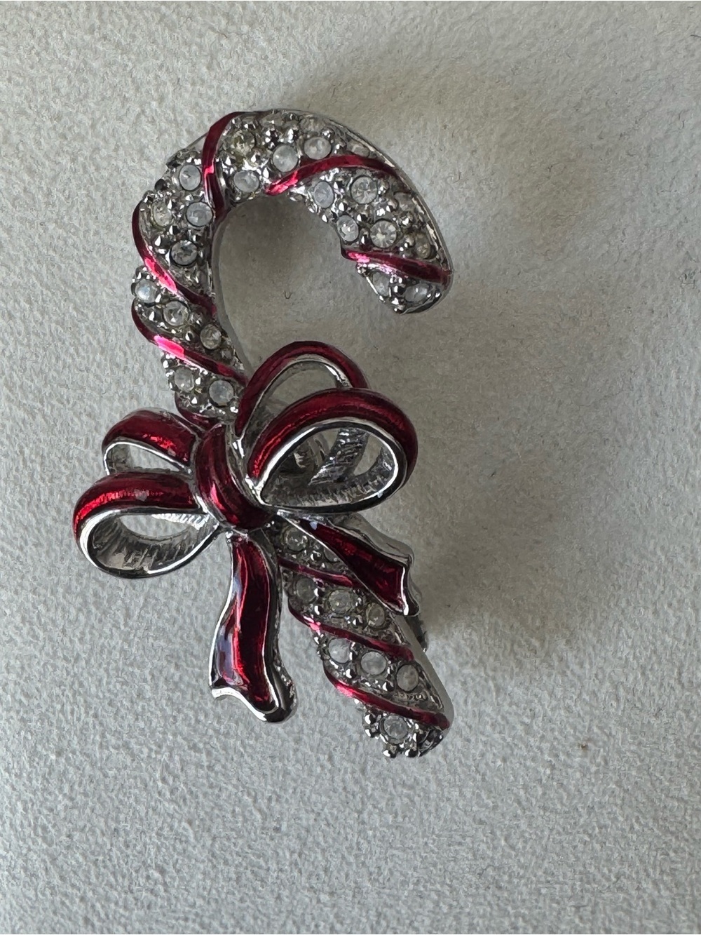 Swarovski Silver and Red Crystal Candy Cane Bow Brooch